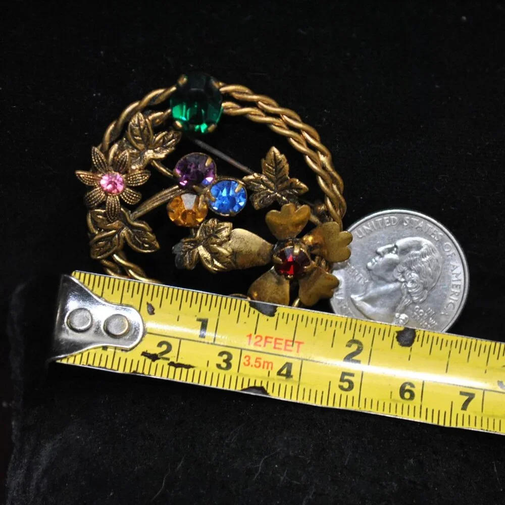 Vintage Floral Brooch with Multicolor Glass Z Made in Austria